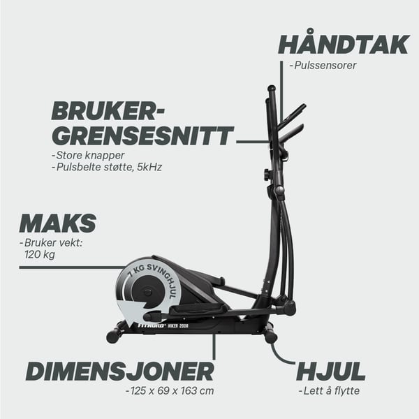 FitNord Hiker 200R Ellipsemaskin, bakhjulsdrevet