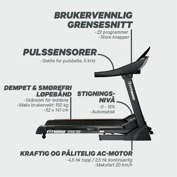 FitNord Sprint 500 Tredemølle *SMØREFRI*